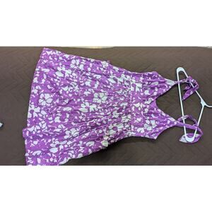 Purple & cream cotton spaghetti strap mini-sundress, American Eagle Outfitters S